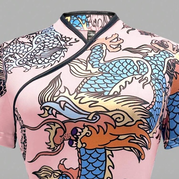 Pink Dragon Print Women's Dress - Picture 6 of 6